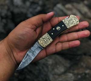 มีดพับเหล็กดามัสกัสทำมือสั่งทำพิเศษ ด้ามไม้ รับผลิตตามแบบ (OEM) สำหรับกิจกรรมกลางแจ้ง ตั้งแคมป์ ล่าสัตว์ ทนทานสูง รับประกัน 3 ปี - Product Image 3
