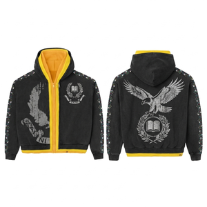 Sudadera con Capucha Premium para Hombre, 350gsm, Tejido de Algodón y Poliéster, Cierre de Cremallera, Contraste Negro y Amarillo, Personalizable con Impresión DTG, Serigrafía y Bordado - Product Image 1
