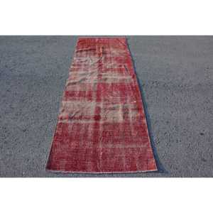 Alfombra Turca Vintage, Alfombra de 3.3x9.5 pies, Alfombra de Retazos Rojo Marrón - Product Image 1