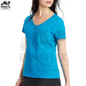 Camisetas Personalizadas con Cuello en V para Mujer, Mezcla de Poliéster/Algodón de Alta Calidad, Anti-Pilling, Logotipo Personalizado, Tinte Liso, Servicio OEM - Product Image 3