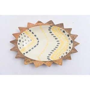Plateau en bois écologique en forme de soleil, motif imprimé en émail, plateau de service surélevé décoratif pour mariage, Diwali, collations, table - Product Image 2