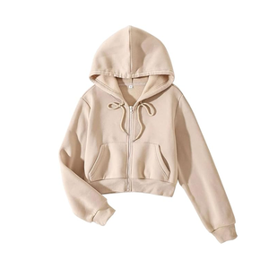 Vente chaude personnalisé imprimé femmes 100% coton à capuche haut court décontracté hiver sweats à capuche avec Logo avant doublé Design - Product Image 1