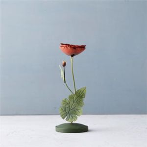 Portavelas de Hierro Estilo Nórdico al por Mayor |   Candelabro Decorativo con Amapolas Rojas, Adorno Floral Creativo para Mesa, Portavelas - Product Image 1