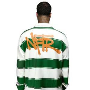 Suéter Polo a Rayas Extra Grande para Hombre, Camiseta de Rugby, 350GSM, Peso Pesado, 100% Algodón, Ropa Urbana, Logotipo Bordado - Product Image 3