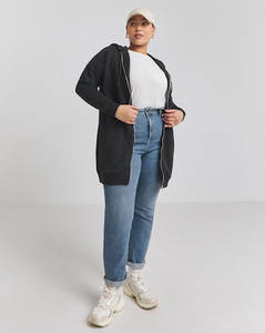 New Design Basic Black <b>Women's</b> <b>Zip</b> Through <b>Longline</b> Tunic <b>Hoodie</b> Custom Anti-Wrinkle & Breathable Latest Blank Hoodies For <b>Women</b> - Product Image 3