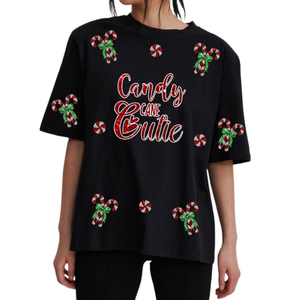 เสื้อยืดปักเลื่อมแบบลำลองของผู้หญิงแบบสั่งทำทรงหลวมพร้อมกลิตเตอร์สำหรับปาร์ตี้คริสต์มาส - Product Image 5