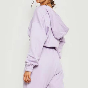 Couleur violette femmes haut court sweats à capuche disponible couleur à capuche à manches longues goutte épaule hommes hiver culture sweats à capuche - Product Image 2