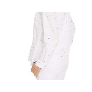 Top in Lino con Motivo a Pois Charter Club per Donna, Casual con Ricamo Floreale e Colletto Arricciato, Bianco Tinta Unita, Taglia Unica-XL per l'Autunno - Product Image 3
