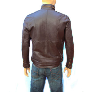 Chaqueta de motorista de moda delgada de cuero de vaca 100% marrón Vintage de alta calidad para chaqueta de cuero genuino de invierno para hombre talla XL - Product Image 4