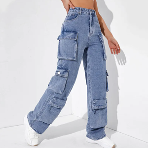 Conception personnalisée OEM Service Jeans pour femmes Pantalon cargo multi-poches Jeans baggy en denim respirant et à séchage rapide pour femmes - Product Image 5