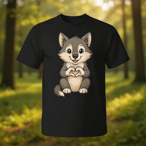 T-shirt con motivo lupo dolce e simbolo a cuore per scopi promozionali - Product Image 3