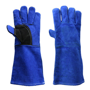Guantes de seguridad razonables para soldadura de trabajo con láser Tig Mig de cuero de vaca resistencia al calor personalizado azul doble cuero reforzado - Product Image 2