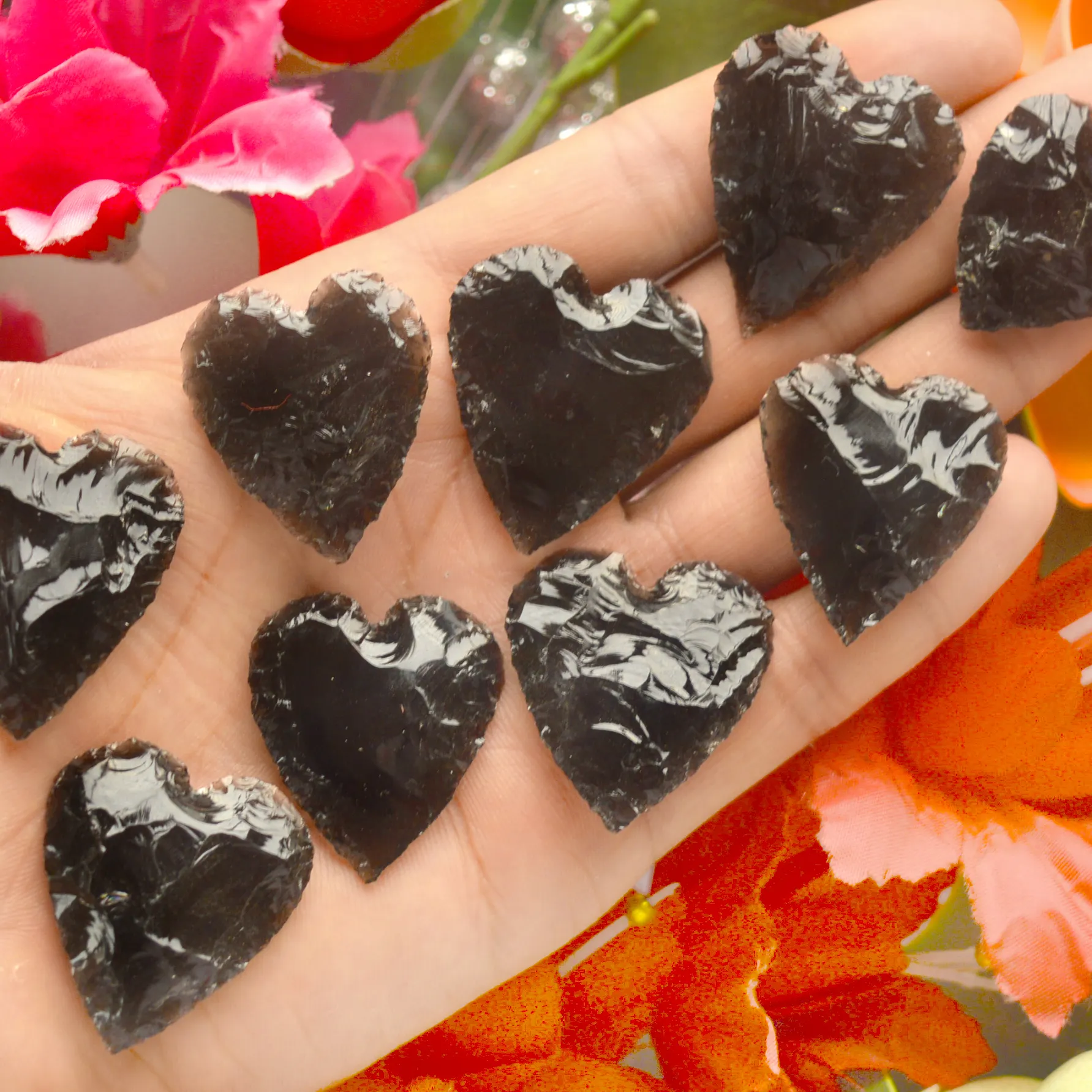 Lote de colgante en forma de corazón de obsidiana negra Natural, cristal curativo Briolette, piedras preciosas facetadas sueltas, obsidiana, media luna tallada, colgante en forma de corazón