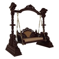 Sofá Columpio de Madera de Teca Moderno y Lujoso, Tallado Intrincado, Hecho a Mano, Jhula para Exteriores, Muebles de Jardín de 3 Plazas para Patio