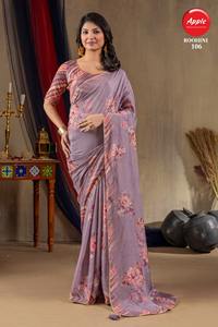 Saris en soie de viscose pure avec drapé lisse et brillant à imprimé floral Idéal pour les mariages d'élégance décontractée et les belles occasions spéciales - Product Image 4