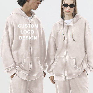 Unisex 350G Acid Wash <b>Zipper</b> Hoodie Y2K Vintage Streetwear Oversized <b>Cardigan</b> Custom Embroidery 100% Cotton for <b>Men</b> for Winter - Product Image 3