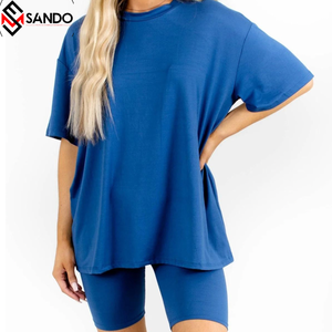 ชุดออกกำลังกายขาสั้นผ้าฝ้ายออร์แกนิค2ชิ้นเสื้อคอกลมแขนสั้นและกางเกงขาสั้นผ้าฝ้ายออร์แกนิกออกแบบโลโก้ได้ตามต้องการสำหรับฤดูร้อน - Product Image 3