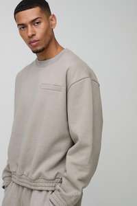 Sudadera de cuello redondo de gran tamaño para hombre, jersey de lana de algodón con detalle de bolsillo en el pecho, logotipo personalizado, sudaderas con capucha holgadas lisas - Product Image 4