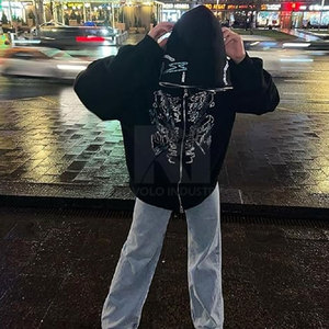 เสื้อฮู้ดสำหรับผู้ชายผ้าฝ้ายทำจากพลอยเทียมดีไซน์ล่าสุด - Product Image 3