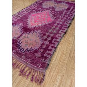 Tapis en laine noué à la main Nuray, motif médaillon rose et violet, grande surface 9x12, tapis de salon pour usage domestique - Pae-4580 - Product Image 2