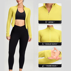 Vêtement de sport pour femmes en gros, veste de yoga, vêtements de sport décontractés pour l'extérieur, vêtements extérieurs ajustés, couleur personnalisée sur le devant, spandex/nylon respirant, séchage rapide - Product Image 2