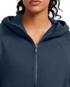 Navy <b>Blue</b> Half Zip <b>Hoodie</b> <b>Womens</b> Warm Fleece Pullover With Hood Casual Winter Wear Oversized Style Soft Material Kangaroo Pocket - Product Image 4