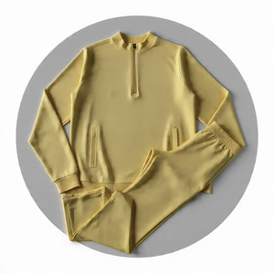 Conjunto Deportivo Unisex Amarillo, Chaqueta de Manga Larga con Cierre de Media Cremallera, Color Sólido, Bolsillos Laterales, Transpirable, Ropa Casual de Primavera para Adultos - Product Image 1