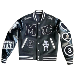 OEM 100% Vache En Cuir En Gros Broderie Noir Couple Collège Baseball Hommes Veste Letterman Varsity Streetwear Hiver - Product Image 1