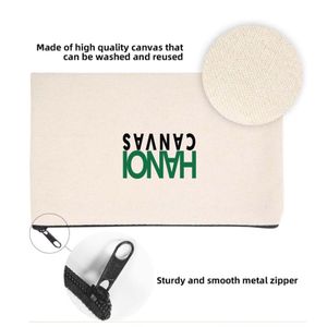 Bolsa de maquillaje reutilizable ecológica con logotipo personalizado para mujer, bolsa de lona de algodón natural liso, almacenamiento de brochas cosméticas con cremallera - Product Image 3