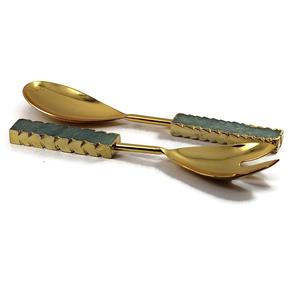 Ensemble de couverts de luxe en agate de 4 pièces avec pierre multicolore pour hôtel, ensemble de couverts de service à salade en acier inoxydable avec manche en agate - Product Image 5