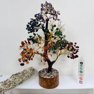 Árbol de siete Chakras Artesanía de piedra de ágata estampada única diseñada con cristales semipreciosos Agregar equilibrio de energía Belleza artística - Product Image 1