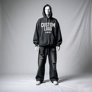 Chándal holgado de algodón lavado con ácido personalizado de alta calidad de fabricante, chándales bordados con estampado desteñido al sol para hombre - Product Image 6