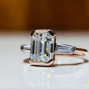 Anillo de compromiso de diamante cultivado en laboratorio con corte esmeralda de tres piedras, banda de boda Baguette para mujer, regalo de aniversario - Product Image 6