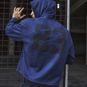 Sweat-shirts en coton écologiques pour hommes, mode durable, impression personnalisée de marque, prix d'usine, couleur bleue, unisexe à capuche - Product Image 3