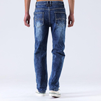 Jeans en denim pour hommes, taille haute, coupe classique, service OEM personnalisé, haute qualité, design décontracté et tendance, effet délavé