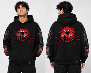 Sudadera con Capucha Negra para Hombre, Estampado de Dibujos Animados, Bolsillo Frontal, Logotipo en la Manga, Corte Regular, Ropa Casual de Otoño - Product Image 3