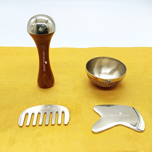 Kit complet de soins ayurvédiques avec baguette Kansa et Gua Sha pour massage des tissus profonds et soulagement du stress Original Indian Factory - Product Image 3