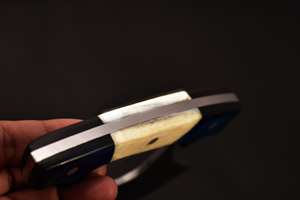 Couteau Ulu en acier damas fait à la main lame de chef de cuisine en acier inoxydable gaine en cuir véritable manche en bois bleu os bricolage OEM - Product Image 2