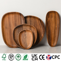 Ensembles de plateaux créatifs en acacia, design personnalisé, ronds, irréguliers, ovales, vaisselle en bois massif, assiettes pour fruits, desserts, pain