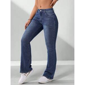 Jeans évasés de luxe pour femme, taille haute, bleu pierre, en denim extensible et résistant, style streetwear décontracté, tailles 26-40 - Product Image 3