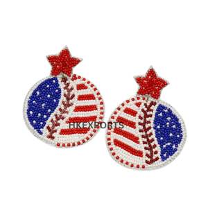 Pendientes de cuentas patrióticos hechos a mano del 4 de julio con forma de estrella chapada en oro en rojo, blanco y azul - Product Image 5