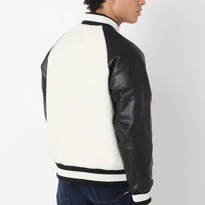 Men Varsity <b>Jacket</b> <b>Fleece</b> <b>Lining</b> PU Leather Sleeves Embroidered Logo Front Casual Winter Wear - Product Image 2