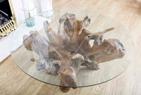 Mesa de Centro Redonda Artística Hecha de Raíz de Teca para Casa, Villa, Hotel u Oficina, para Sala de Estar o Apartamento
