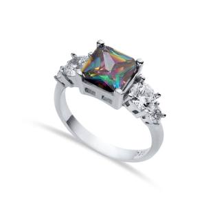 Bague en argent sterling 925, style cluster, classique, pour mariage et soirée, avec topaze mystique taille carrée et zircon cubique taille poire, fabrication artisanale turque - Product Image 1