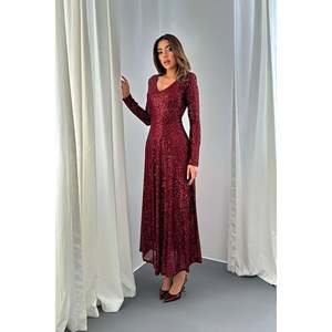 Robe dos nu à sequins bordeaux - Bordeaux - Product Image 2
