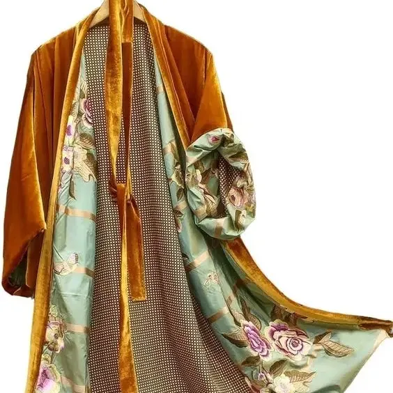 Tessuto di alta qualità in velluto con stampa a manica lunga Kimono stile Boho Design primavera giacca Casual