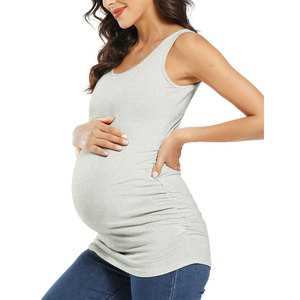 Débardeurs de maternité tous les trimestres chemises sans manches tissées flatteuses broderie respirante latérale froncée extensible douce - Product Image 1
