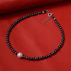 Collar de Cadena de Plata 925 para Mujer con Cuentas Negras de Perlas, Joyería de Moda con Cuentas - Product Image 1