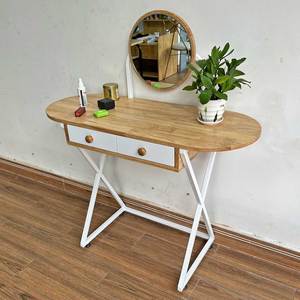 Minimalist Natural Wood <b>Makeup</b> <b>Vanity</b> Table with Iron Legs Mini Dressing Table for Hotels-BTD68061 - Product Image 4