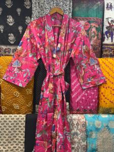 Kimono Valintino de algodón para mujer, bata estampada con estampado de bloques, vestido de noche de casa para verano y primavera, ropa de dormir - Product Image 4